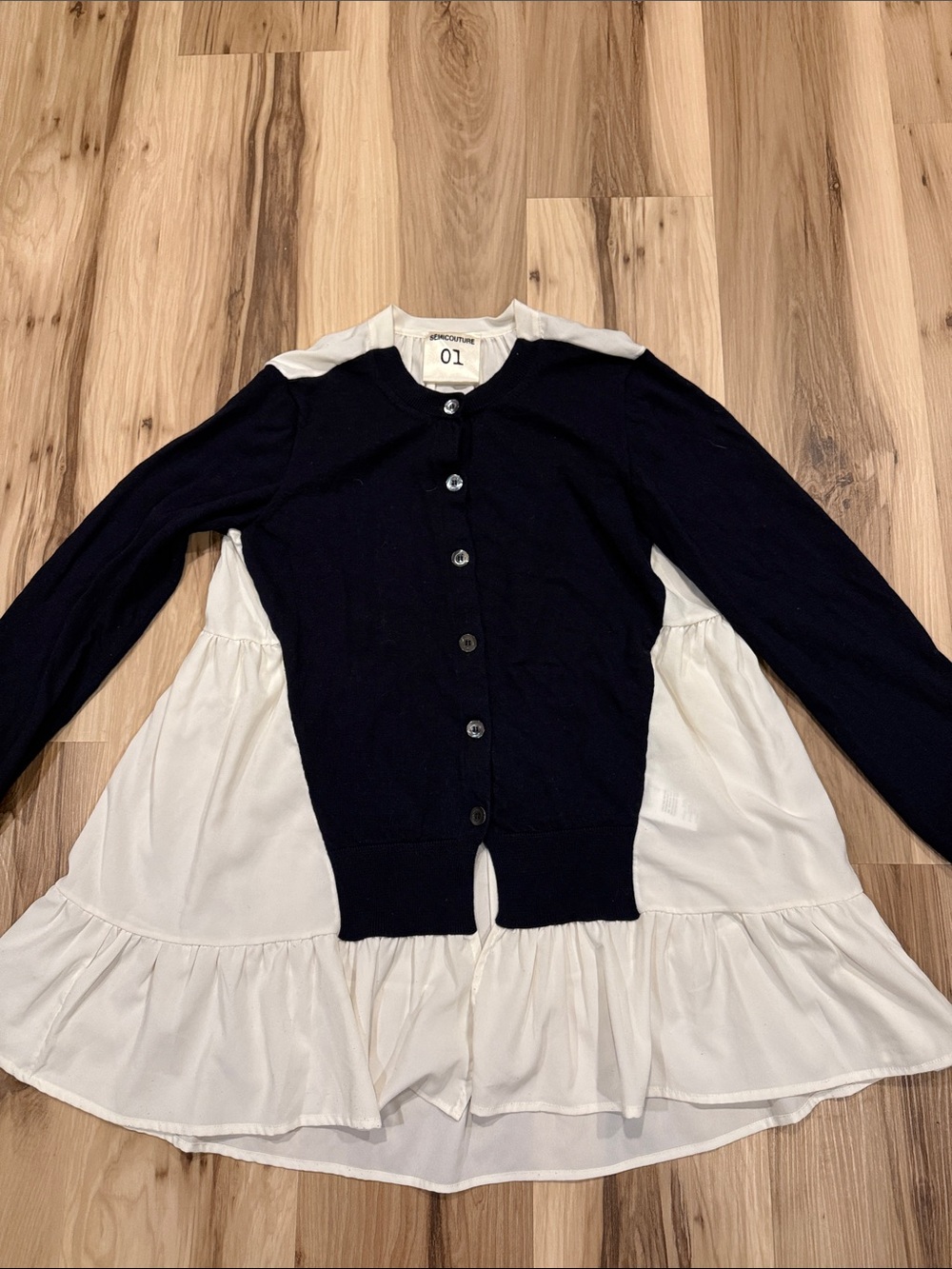 Made in Italy Two-Tone Navy & White Layered Cardigan $395